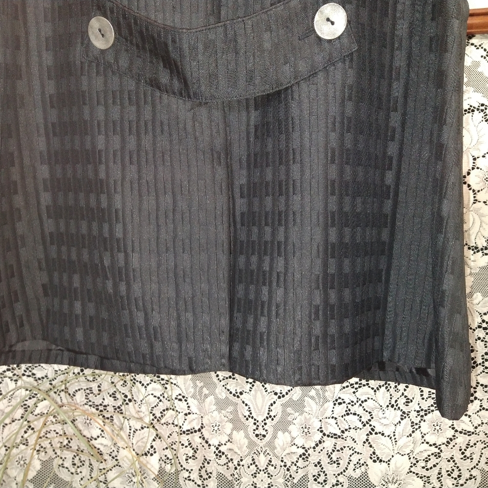 George Simonton black trench coat rectangle embossed design with shoulder pads - Picture 5 of 5